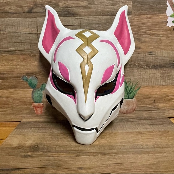 Fortnite drift mask White Rubber Kitsune Fox Halloween Costume Pink Cosplay - Picture 1 of 7